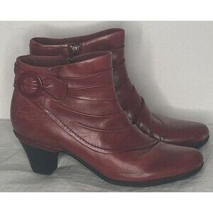 Rockport Cobb Hill Ankle Boots Heel side zip Up Red Women's 9M Y2K